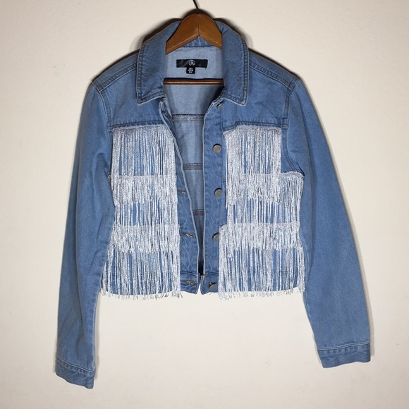 denim jacket with silver fringe